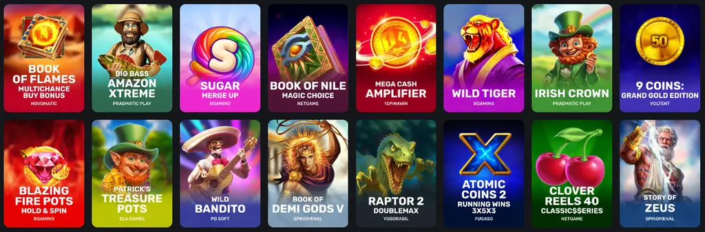 Falcon Casino UK bonus buy slots page with paid free spins and enhanced game rounds.