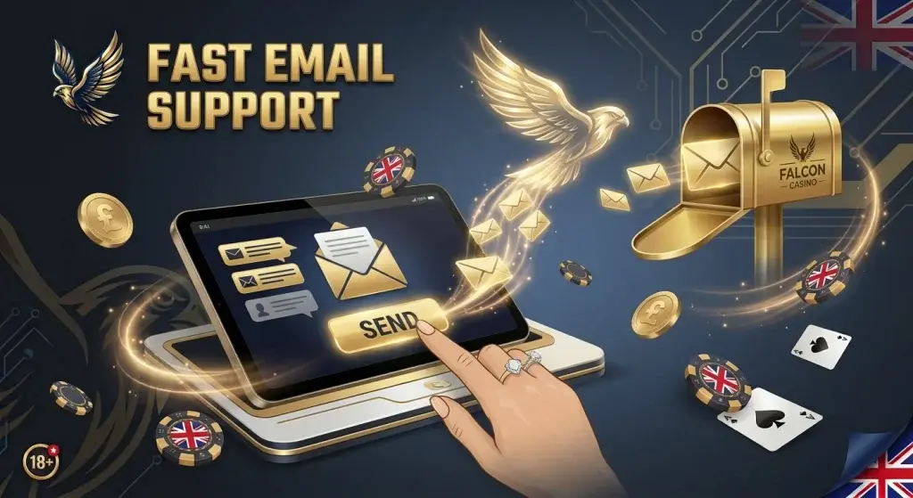 Falcon Casino email support page for submitting player enquiries.