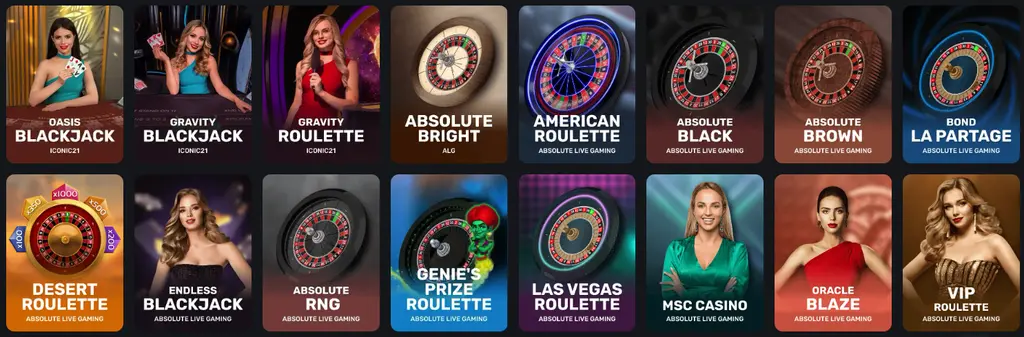 Casino Falcon Online live dealer popular games.